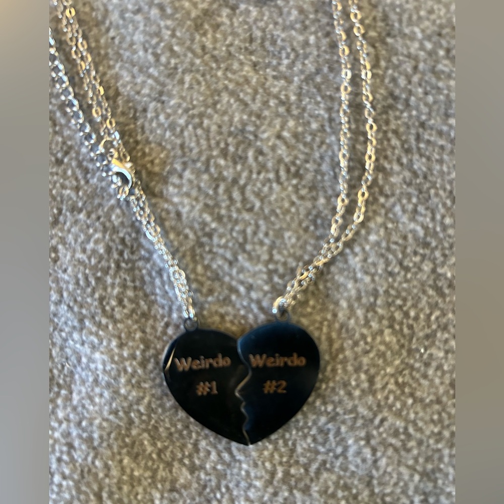 Weirdo 1 & Weirdo 2 Half & Half Heart Necklace Set